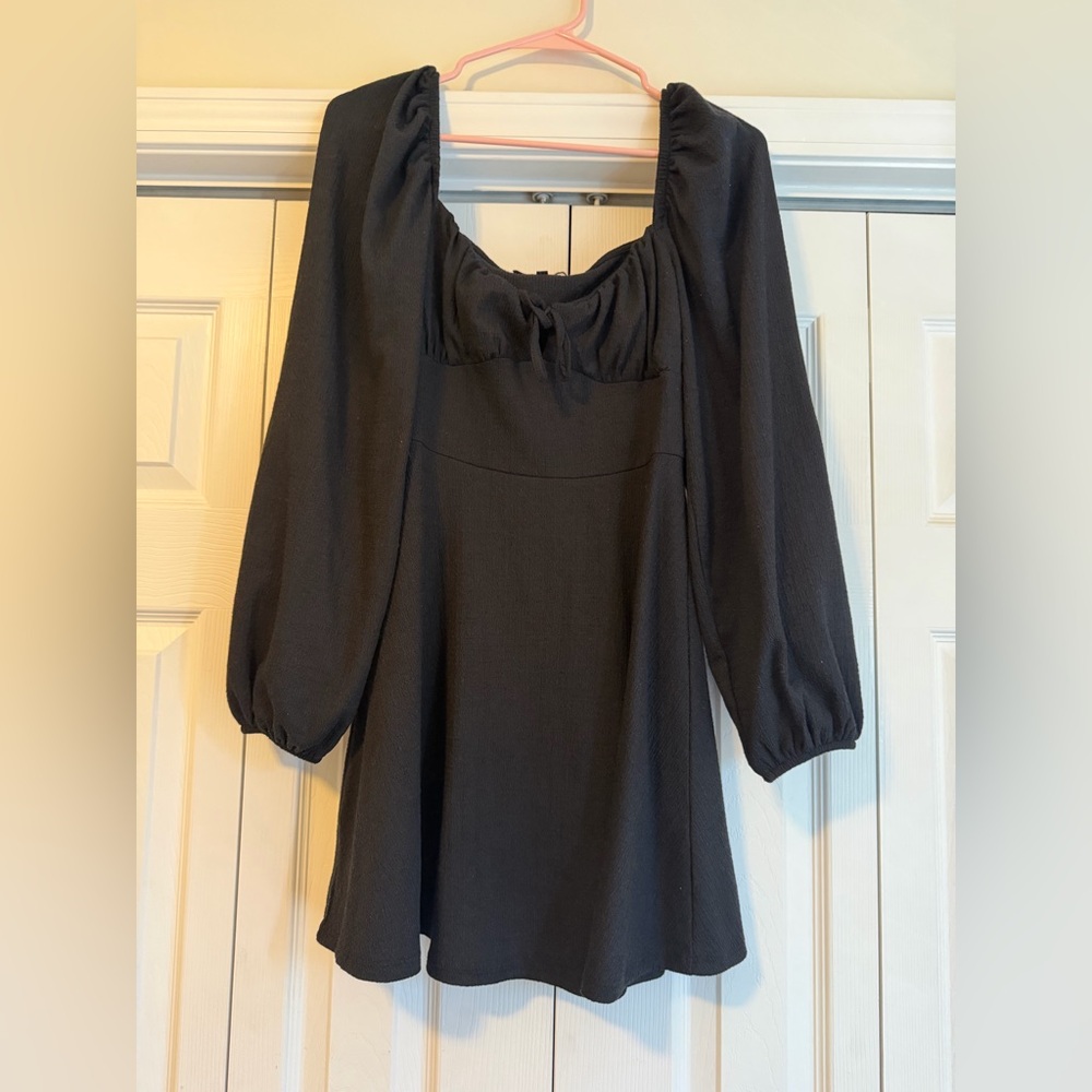 Gb Fashion London Black Long Sleeve Dress Square Neck Puff Sleeve Medium